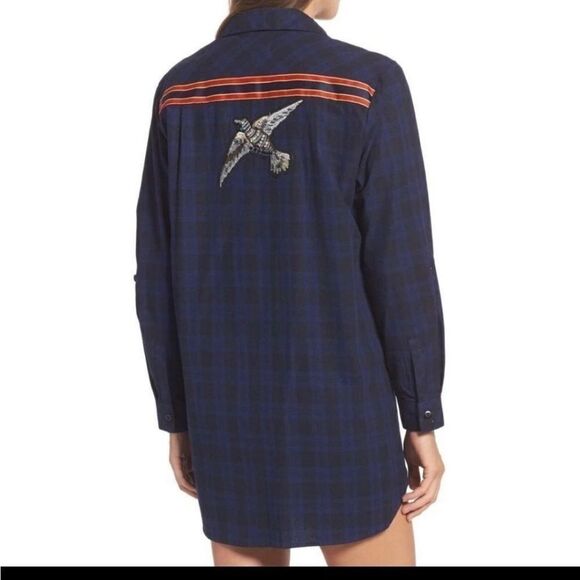 Sam Edelman Shirt Plaid Patch Embellished Plaid Sacket - Picture 2 of 12